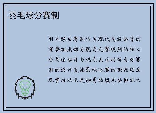 羽毛球分赛制