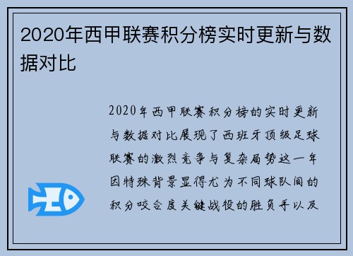 2020年西甲联赛积分榜实时更新与数据对比
