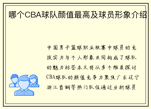 哪个CBA球队颜值最高及球员形象介绍