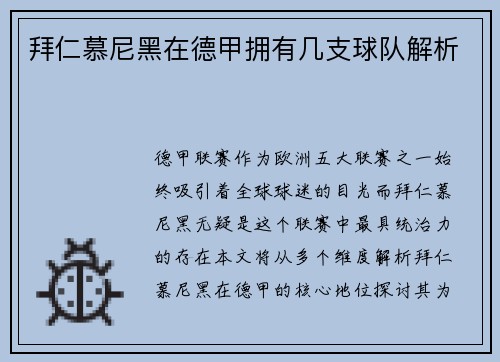 拜仁慕尼黑在德甲拥有几支球队解析